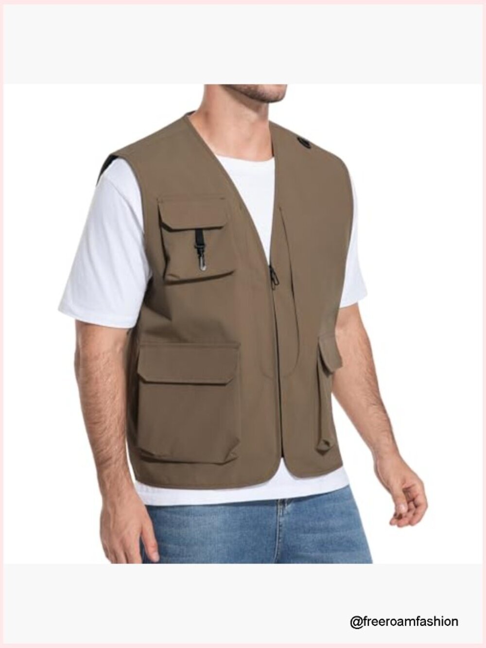 Men's Lightweight Waterproof Sleeveless Vest with 5 Cargo Pockets for Outdoor - Picture 2 of 7